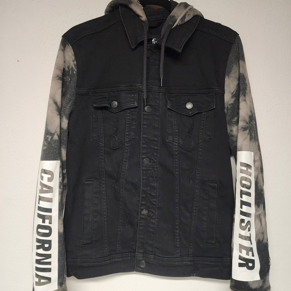 Hollister California Distressed Hooded Jean Jacket Men's Epic Flex Hoodie Size M - Picture 1 of 10